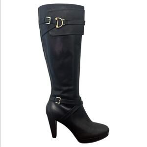 Cole Haan Poppy Bit Boots Leather Riding Tall Heeled Black Size 7.5 Classic